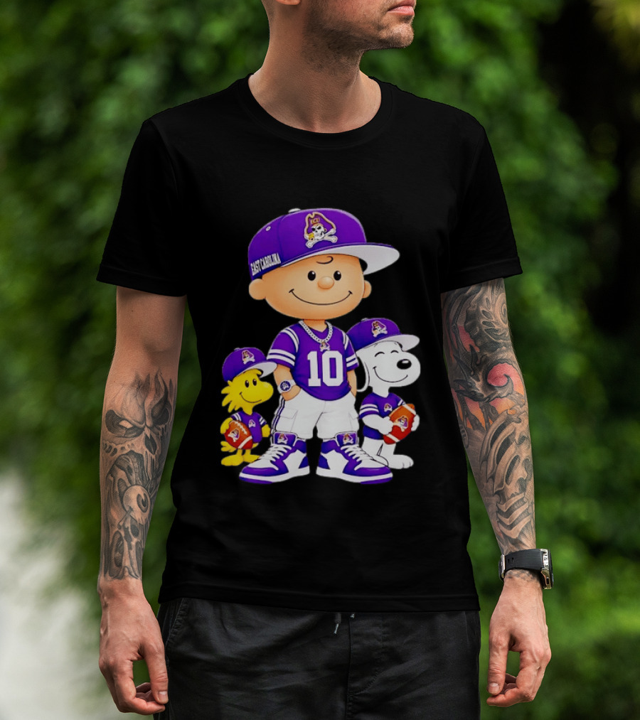 East Carolina Pirates Charlie Brown Woodstock Snoopy Number 10 Football Fans T-Shirt