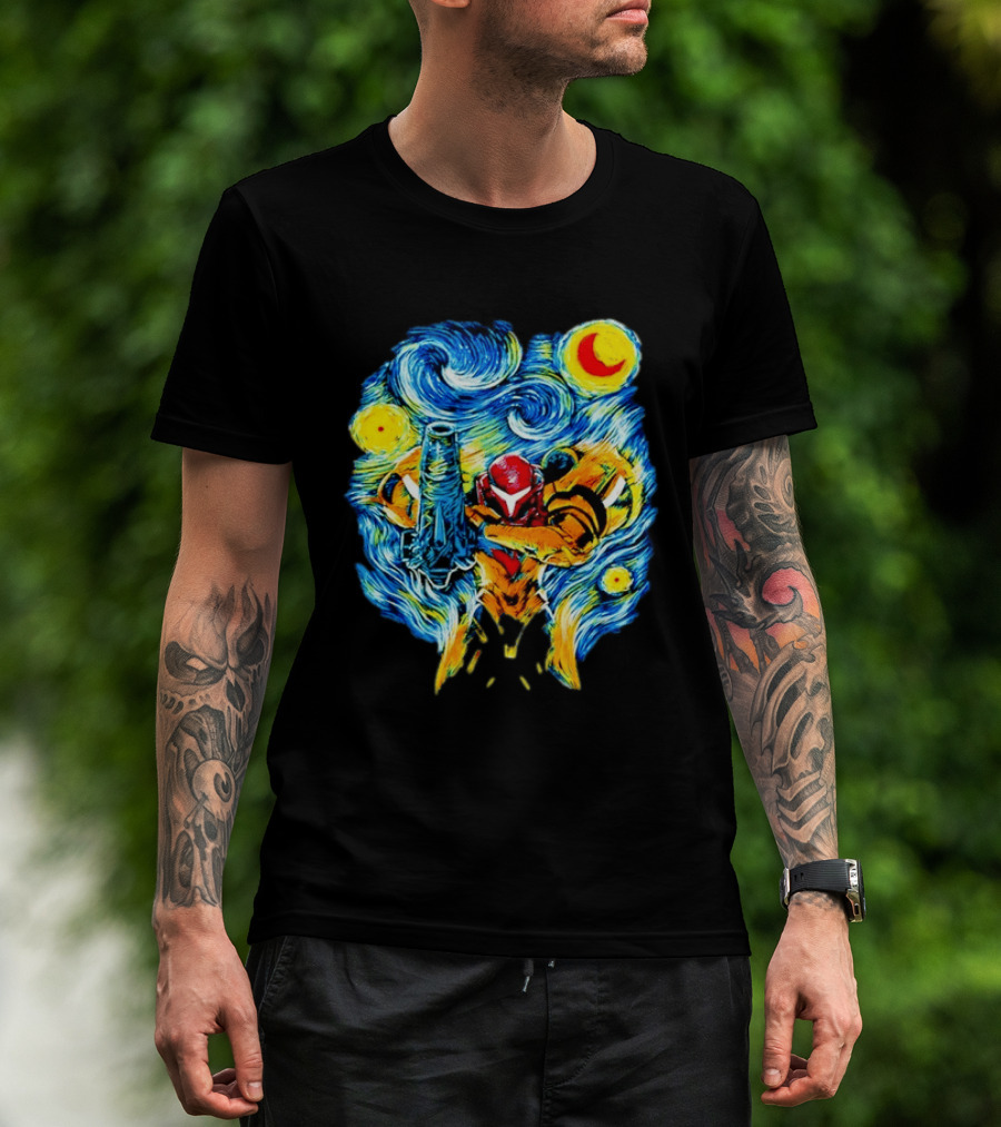 Samus Aran Starry Night Mashup Metroid Vincent Van Gogh T-Shirt