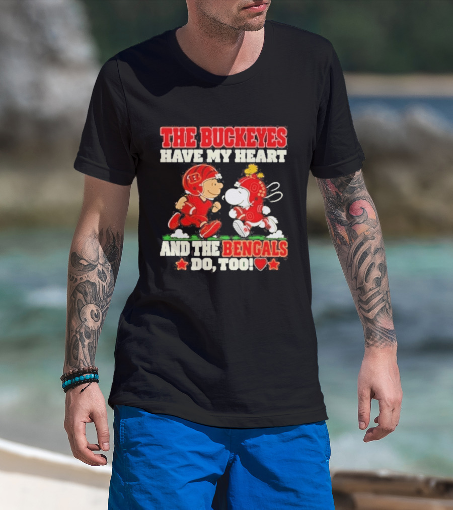 Snoopy And Charlie Brown The Buckeyes Have My Heart The Bengals Do Too T-Shirt