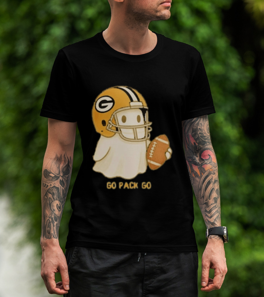 Green Bay Packers Ghost Go Pack Go Football Helmet Fan Gear T-Shirt