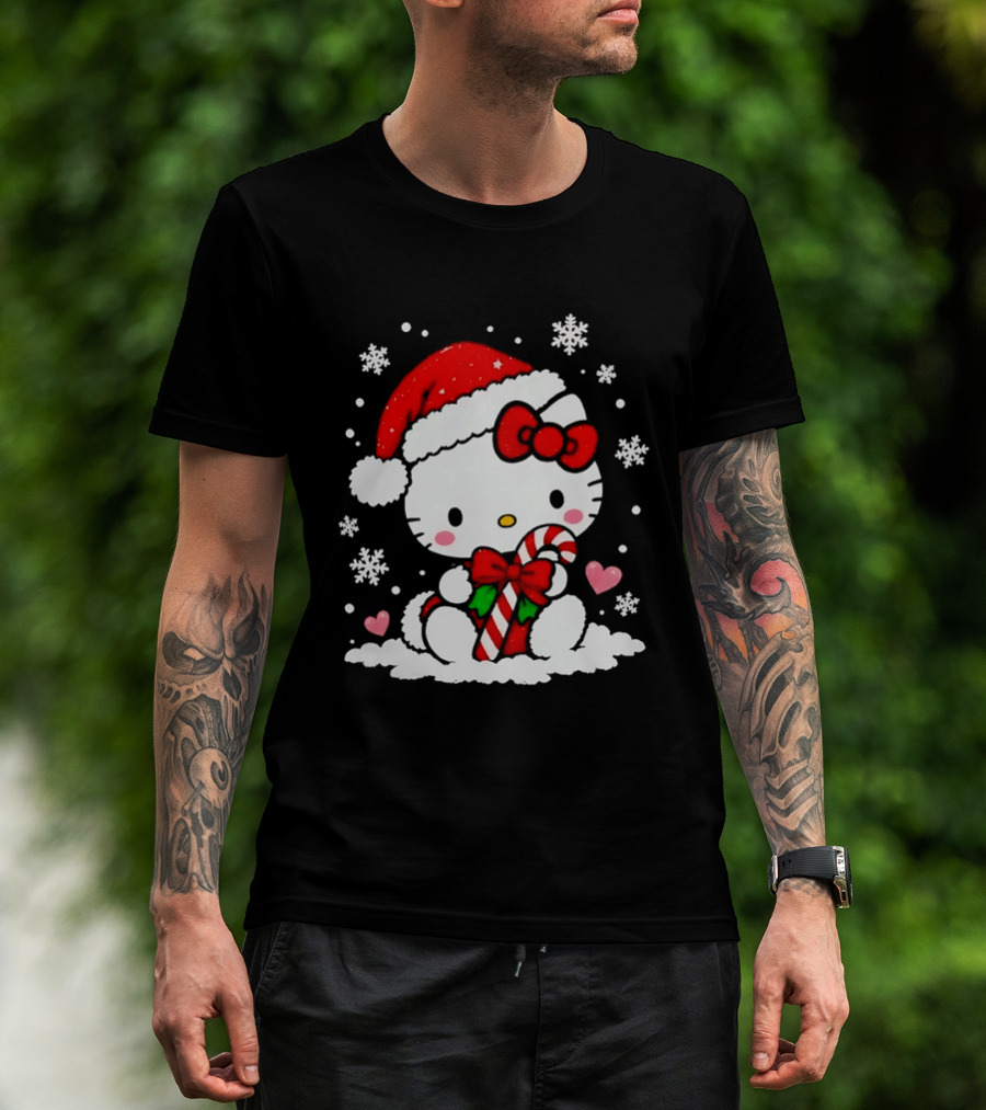 Hello Kitty Sweet Christmas Santa Candy Cane Snowflakes T-Shirt