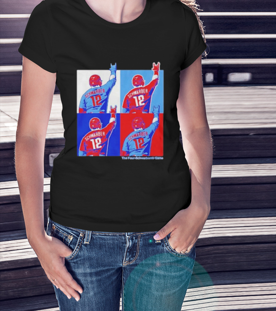 The Four Schwarbomb Game Kyle Schwarber 12 Red Blue Pop T-Shirt