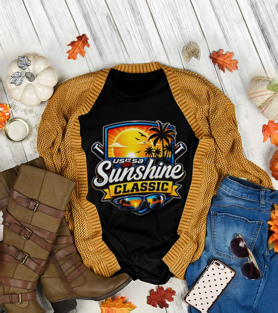 USSSA 13th Annual Sunshine Classic Baseball Tournament With Tropical Sunset And Palm Trees T-Shirt
