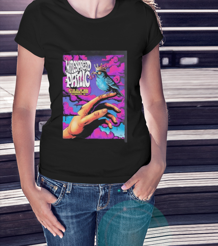Widespread Panic October 23 24 25 2026 Riverside Theater Milwaukee Concert Bluebird Crown T-Shirt