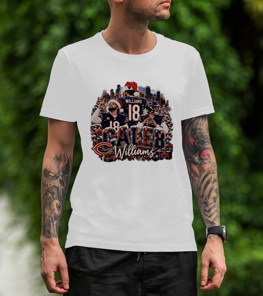 Caleb Williams 18 Chicago Bears Christmas Holiday Santa Hat T-Shirt