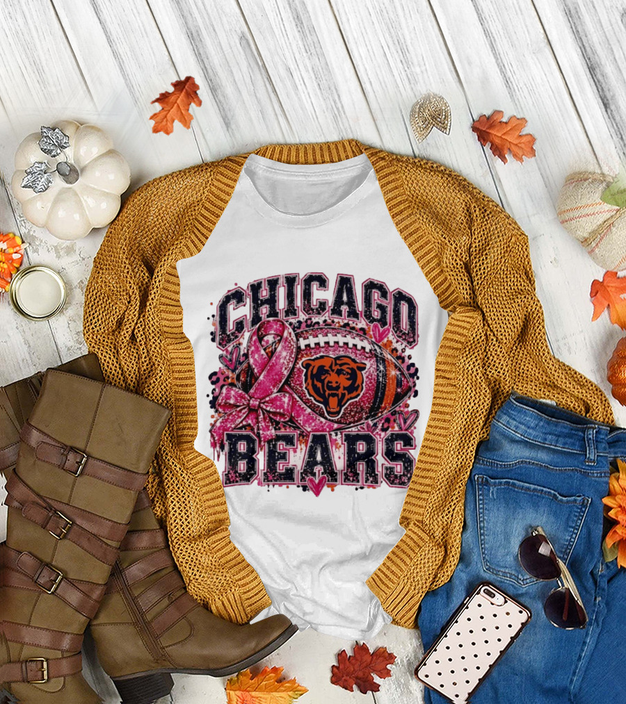 Chicago Bears Breast Cancer Awareness Pink Ribbon Football T-Shirt