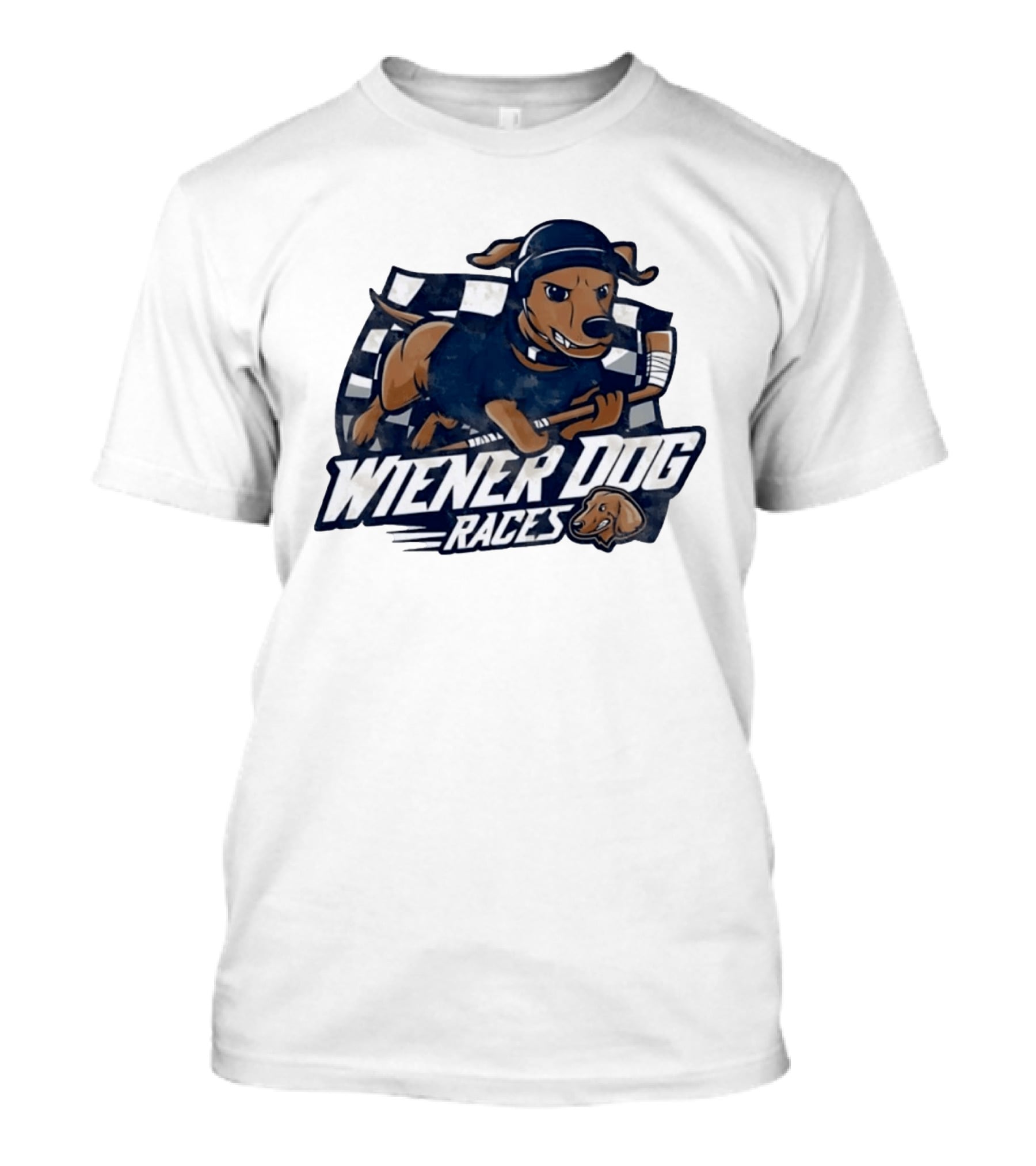 Wiener Dog Races Distressed Dachshund Racing Checkered Flag T-Shirt