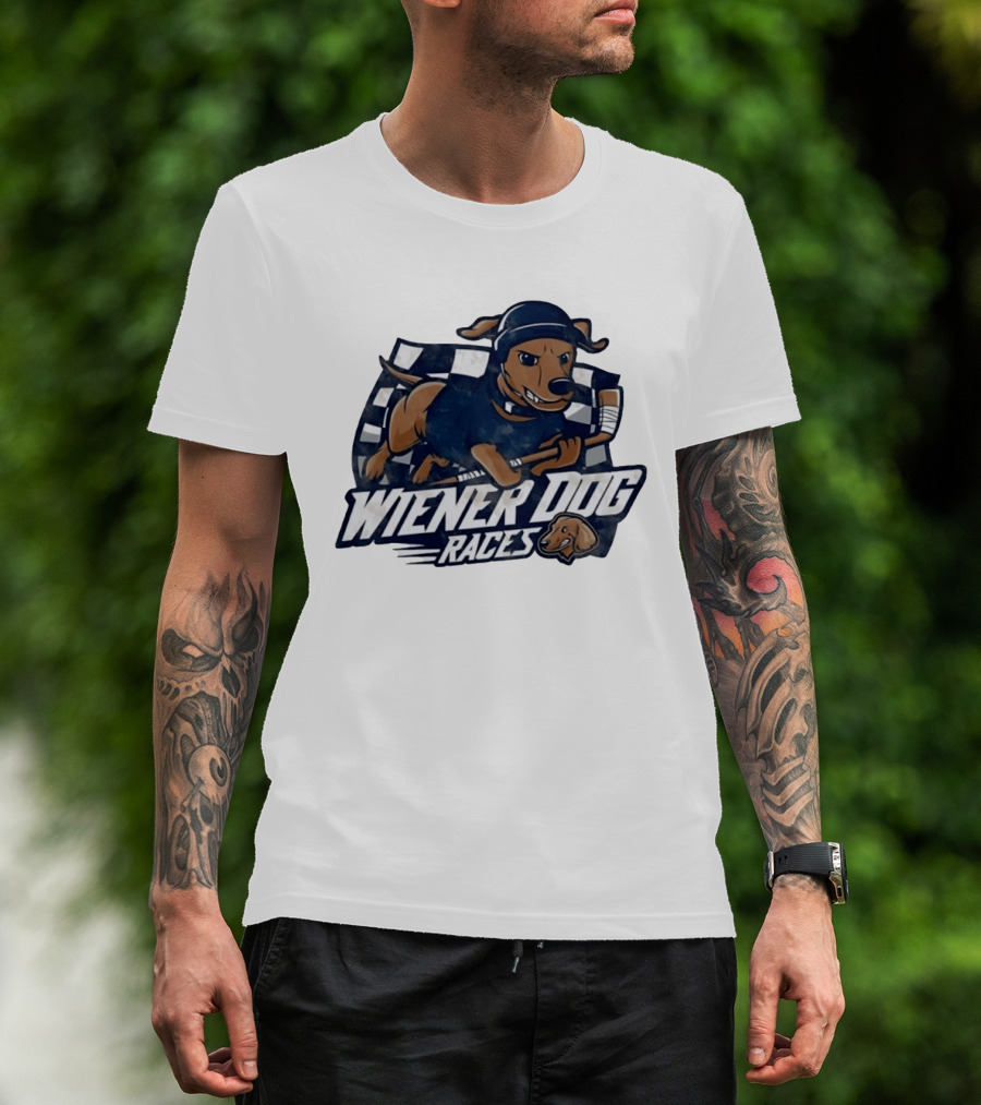 Wiener Dog Races Distressed Dachshund Racing Checkered Flag T-Shirt
