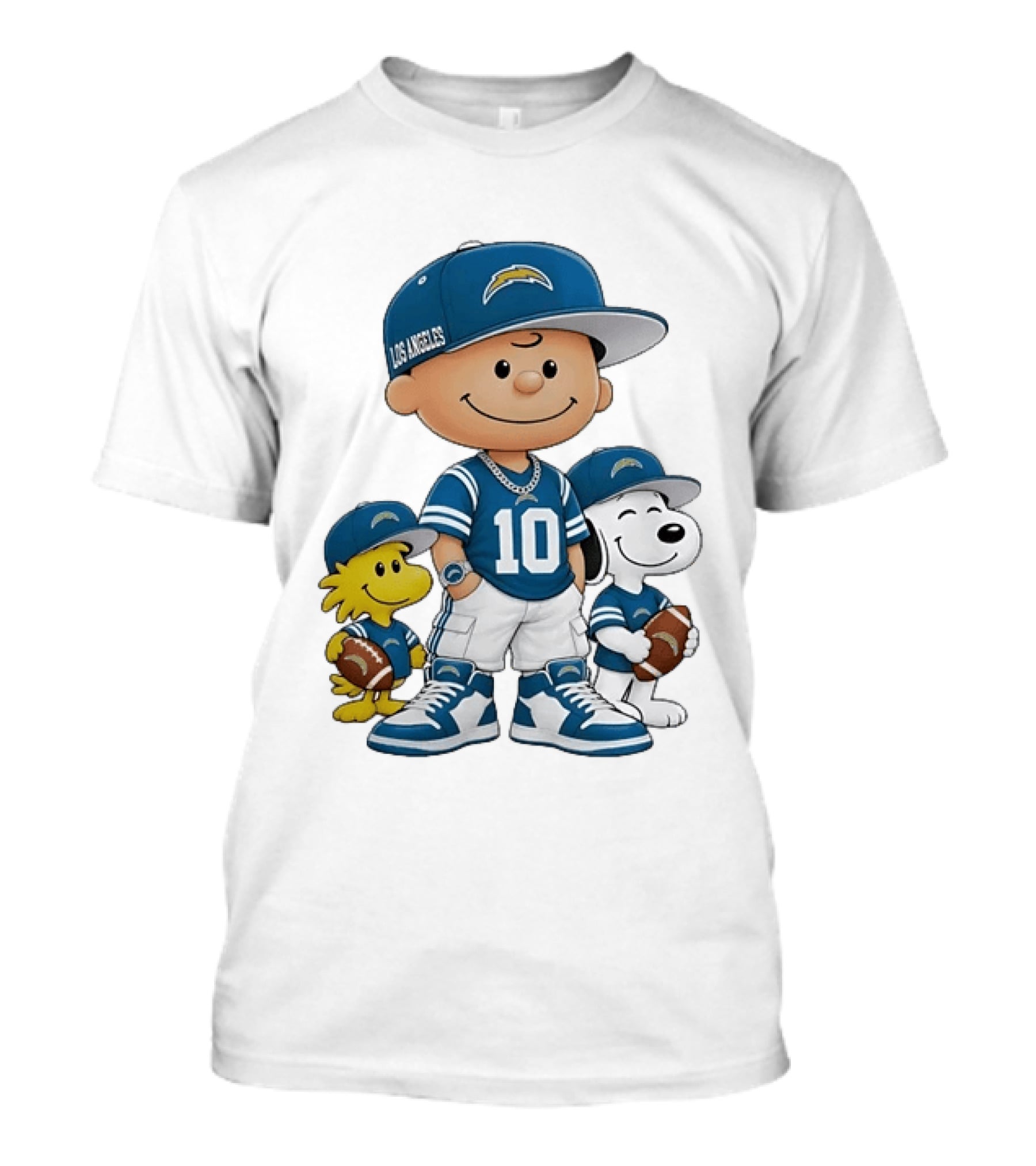 Los Angeles Chargers Charlie Brown Snoopy Woodstock Number 10 Football Fans T-Shirt