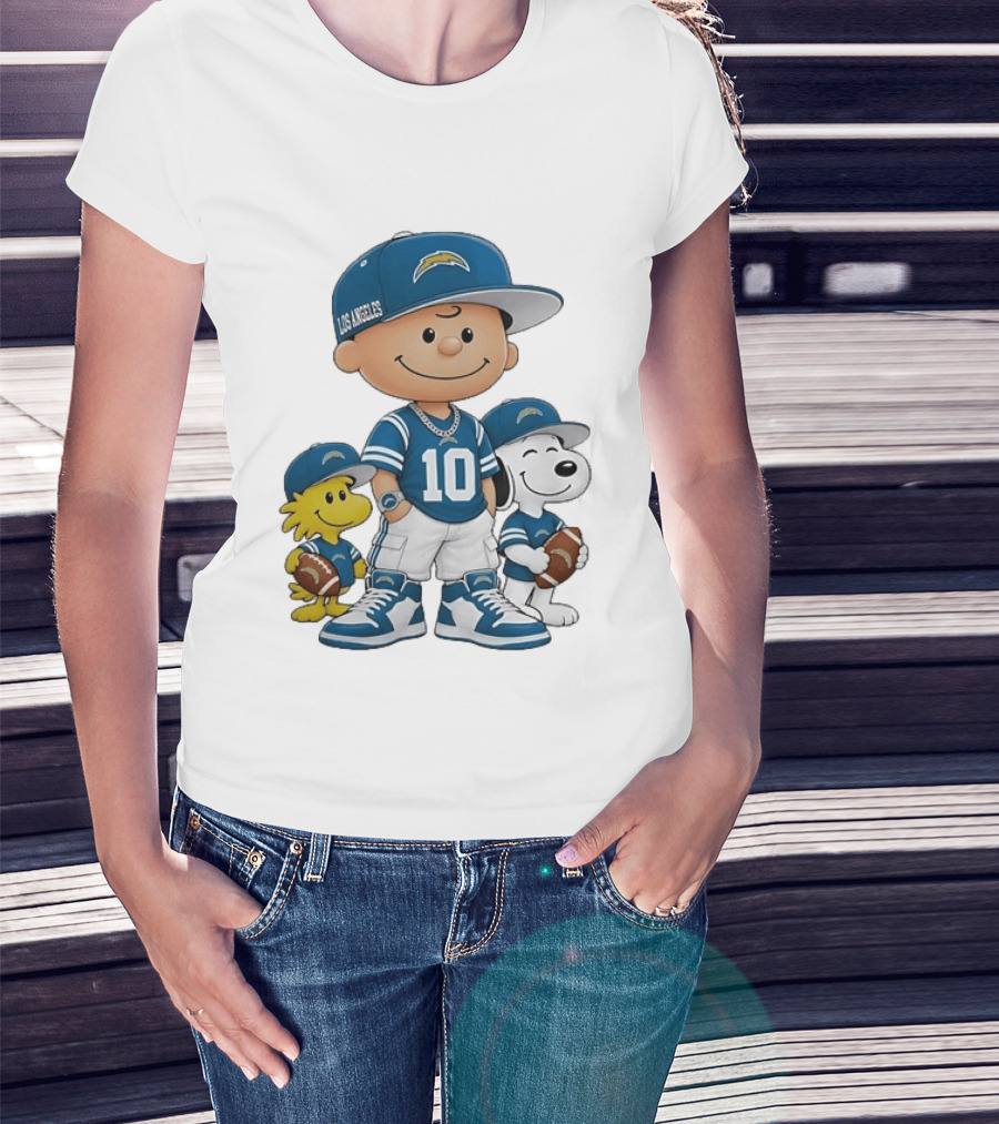 Los Angeles Chargers Charlie Brown Snoopy Woodstock Number 10 Football Fans T-Shirt