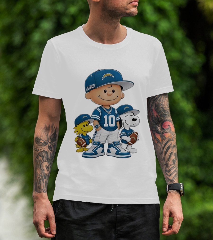 Los Angeles Chargers Charlie Brown Snoopy Woodstock Number 10 Football Fans T-Shirt
