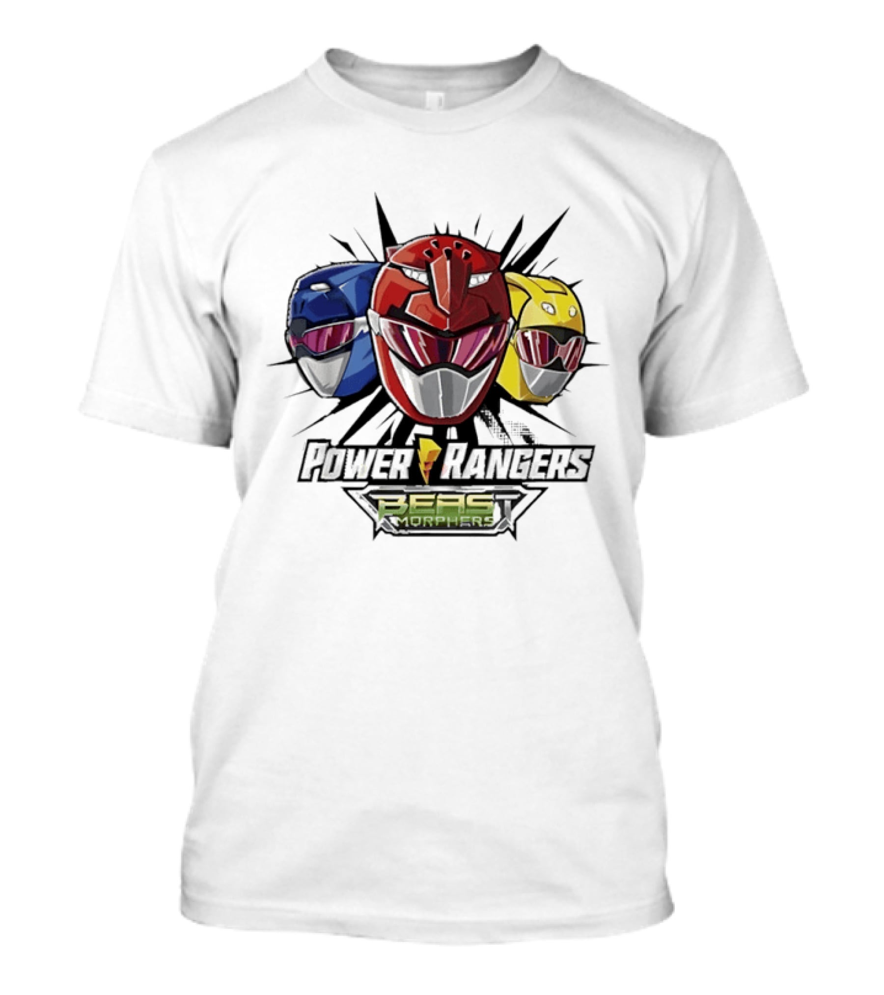 Power Rangers Beast Morphers Red Blue Yellow Helmet Trio T-Shirt