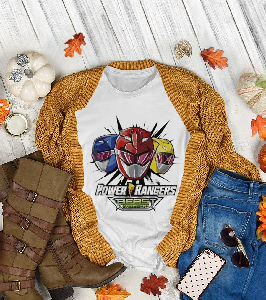 Power Rangers Beast Morphers Red Blue Yellow Helmet Trio T-Shirt