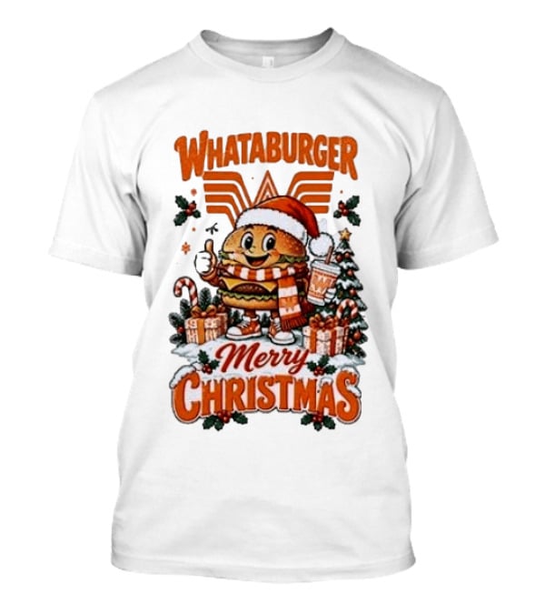 Whataburger Merry Christmas Festive Holiday Burger Santa With Gifts And Drink T-Shirt