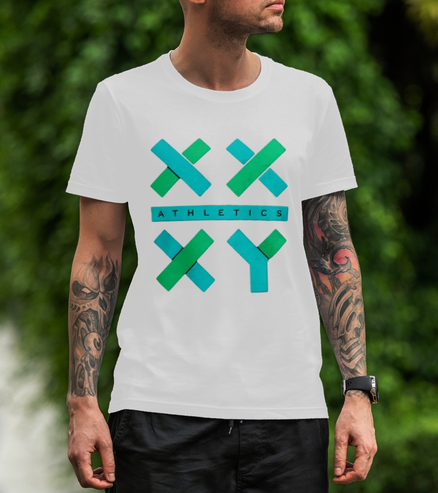 XXXY Athletics Classic Design With Bold Green And Blue X T-Shirt