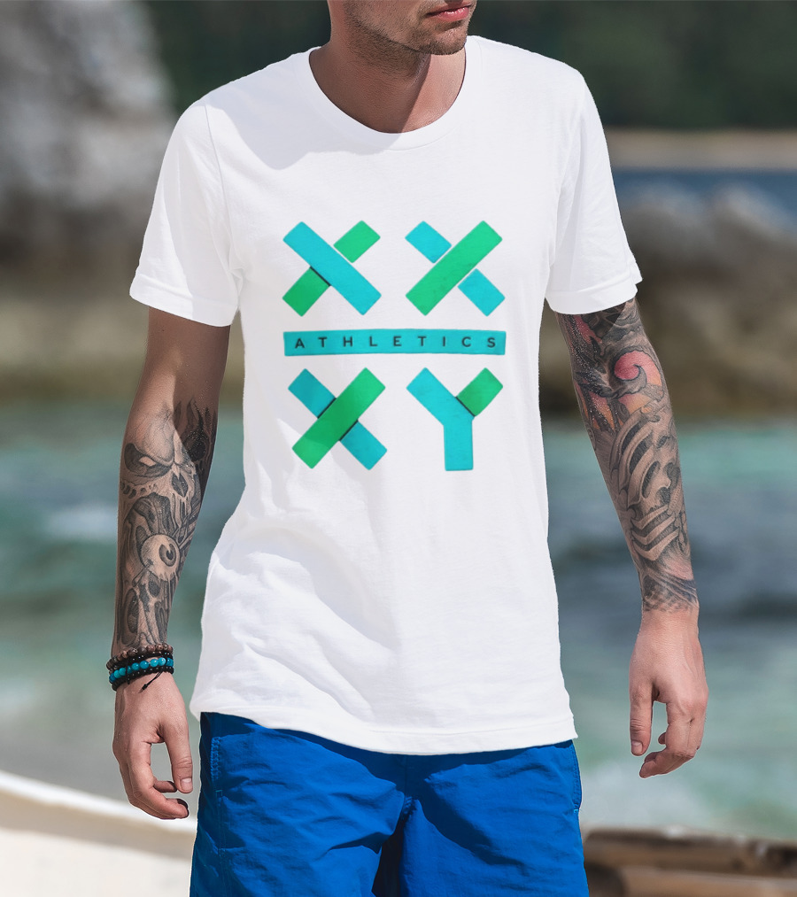 XXXY Athletics Classic Design With Bold Green And Blue X T-Shirt