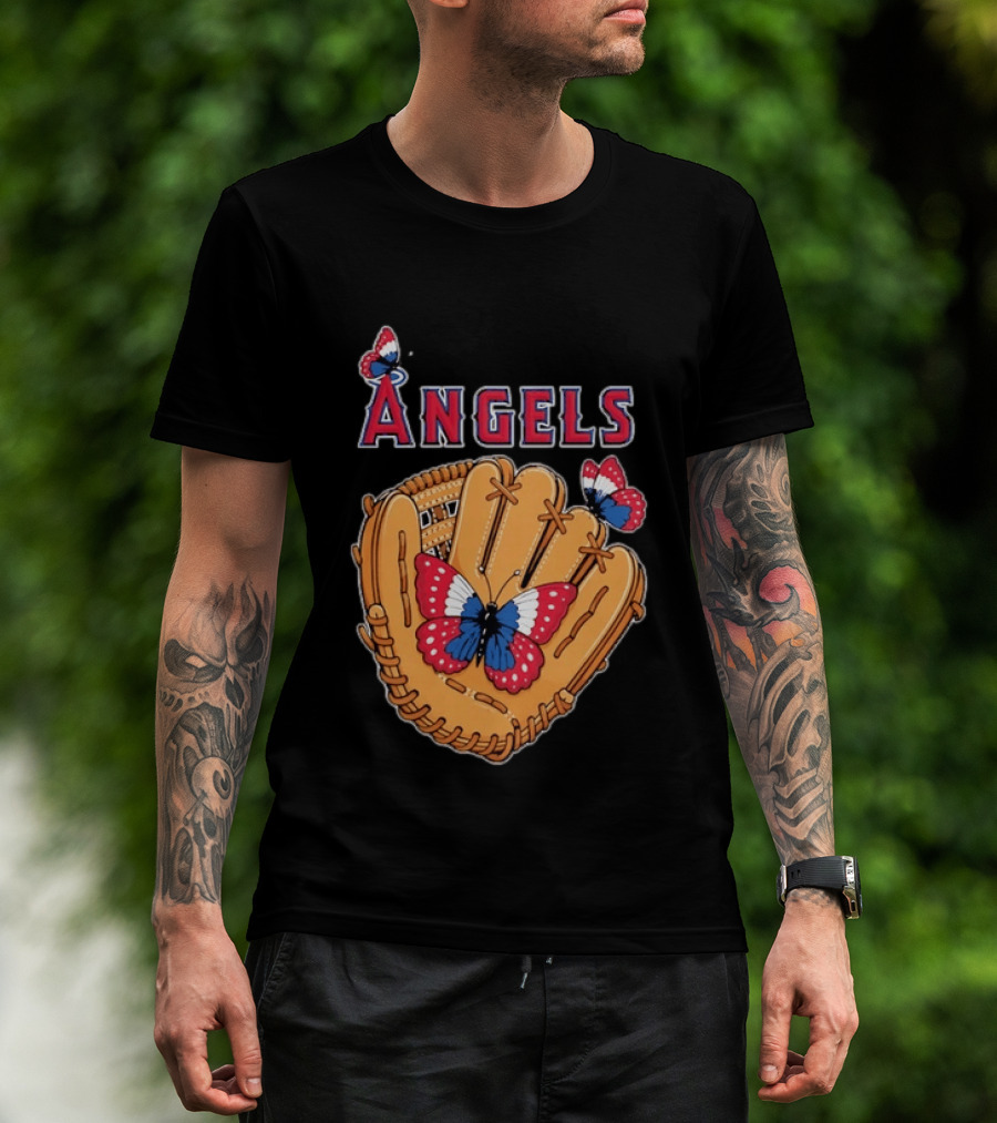 Los Angeles Angels Baseball Glove Butterflies T-Shirt
