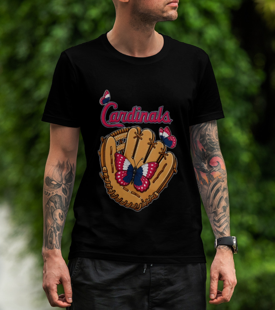 St. Louis Cardinals Baseball Glove Butterflies 2026 T-Shirt