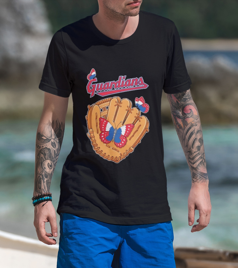 Cleveland Guardians Baseball Glove Butterfly T-Shirt