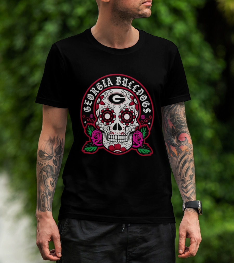 Georgia Bulldogs Sugar Skull El Dia De Los Muertos Football T-Shirt