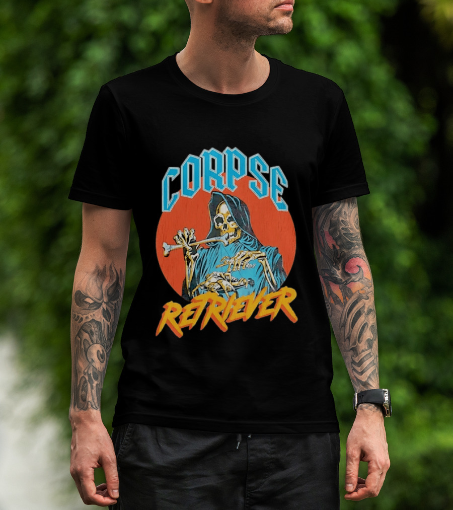 Corpse Retriever Grim Reaper Skeleton Playing Flute T-Shirt