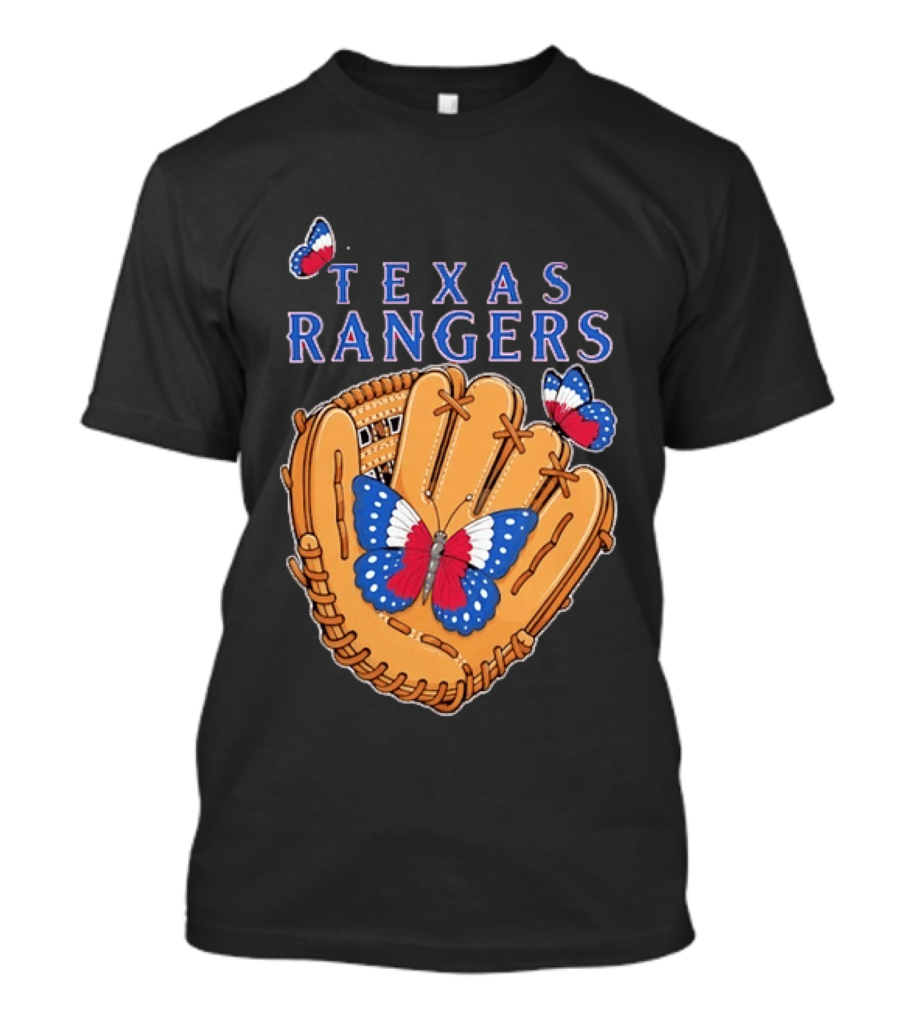 Texas Rangers Baseball Glove Butterflies T-Shirt