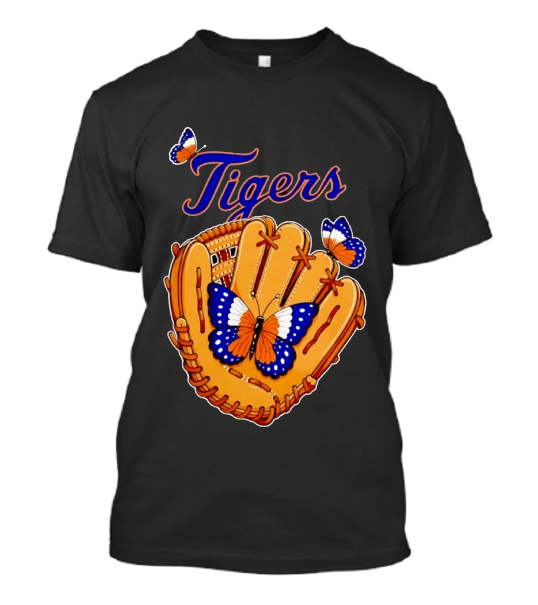 Tigers Baseball Glove Butterflies T-Shirt