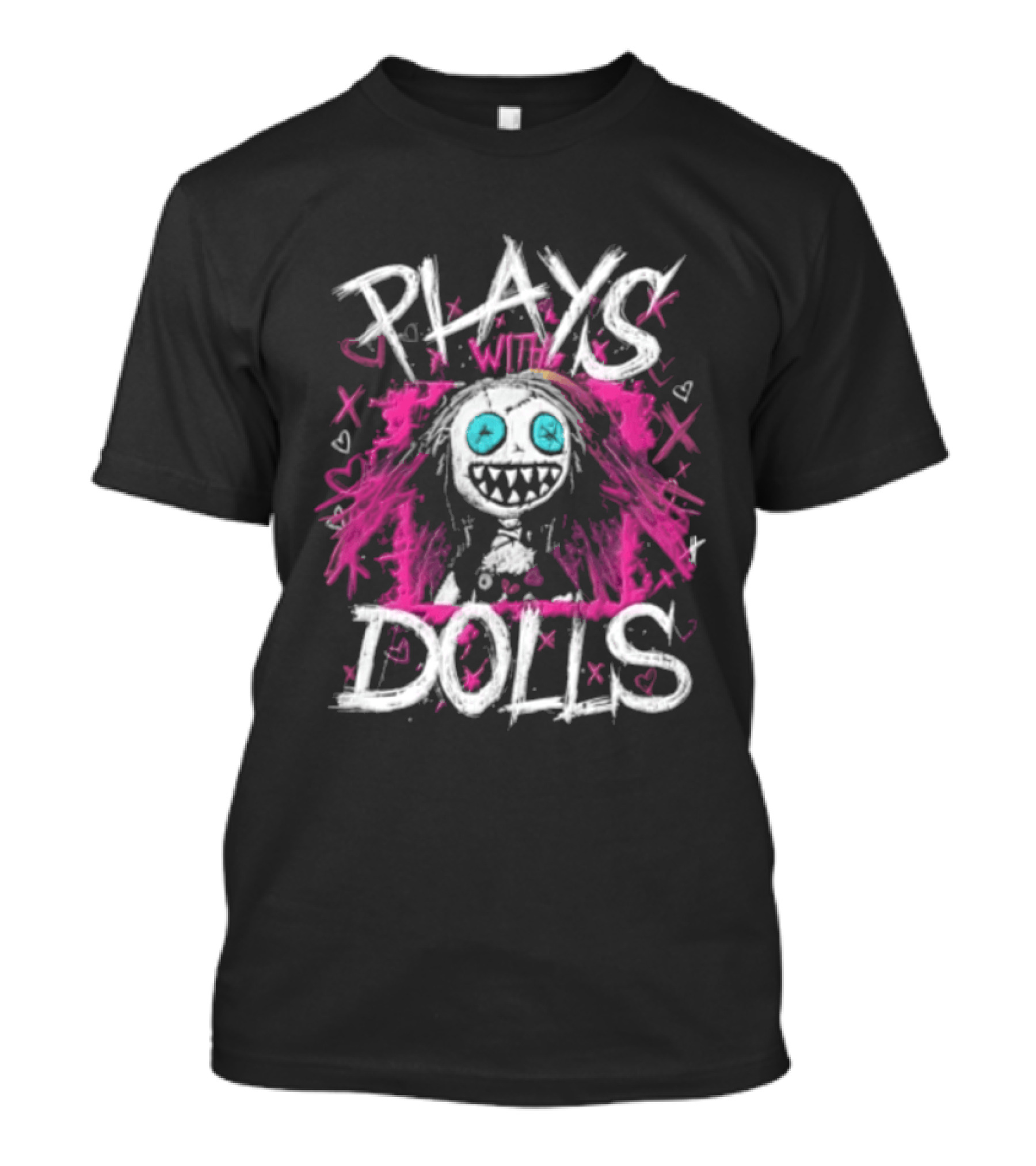 Plays With Creepy Dolls Button Eyes Hearts Halloween T-Shirt