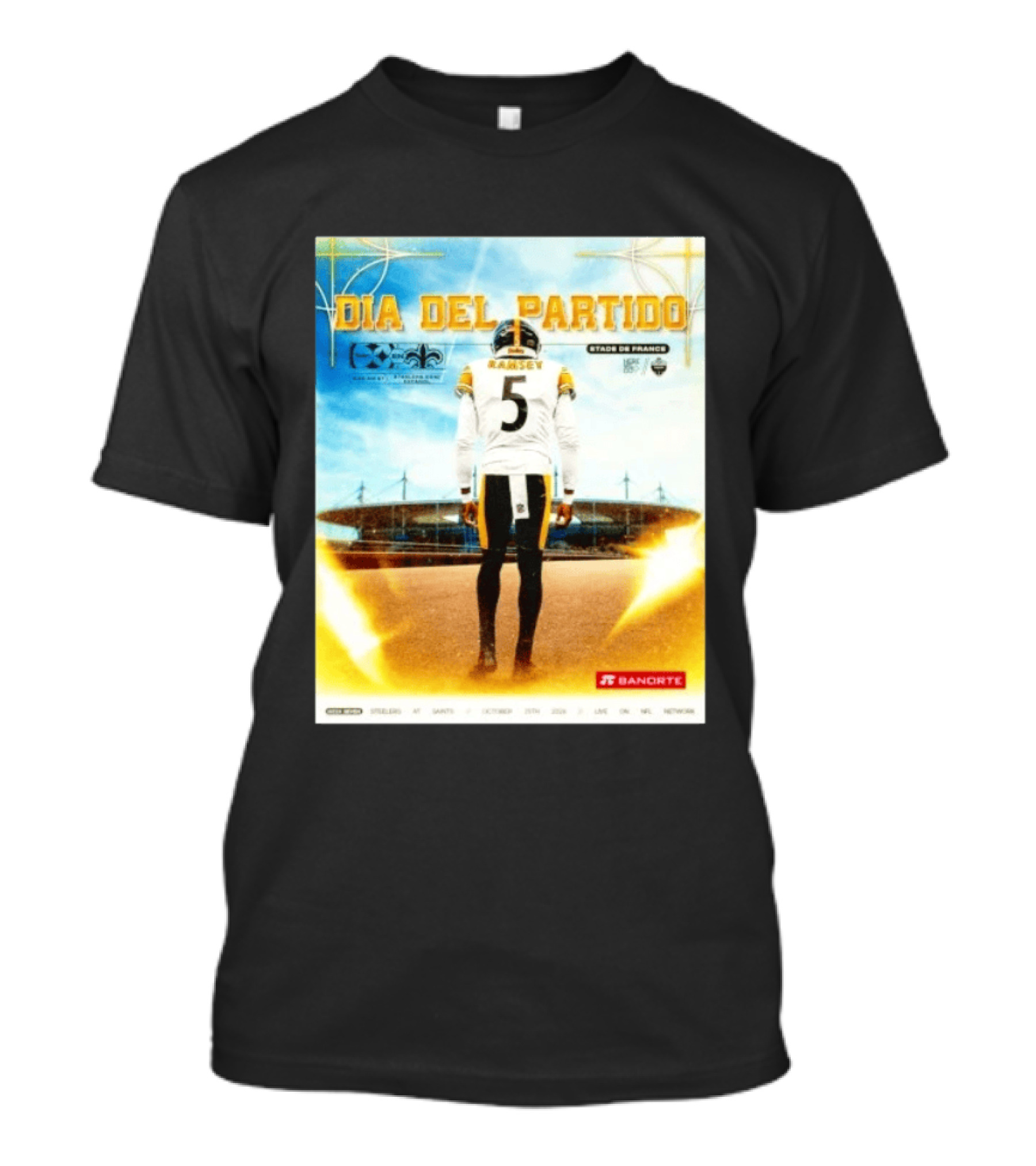 Ramsey No 5 Pittsburgh Steelers Dia Del Partido Stade De France October 25th 2026 NFL Network T-Shirt