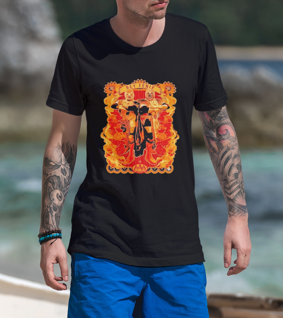 Rey Fenix AAA Lucha Libre Worldwide Flames Wrestler T-Shirt