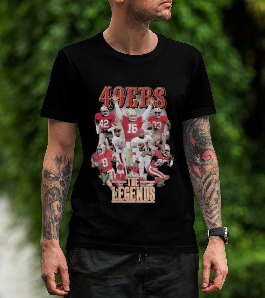 49ers The Legends Joe Montana Jerry Rice Ronnie Lott Steve Young T-Shirt