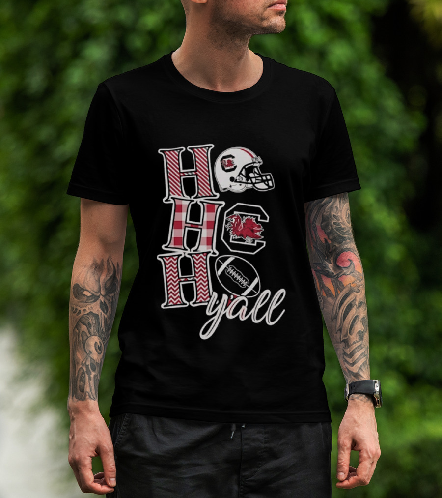 Ho Ho Ho Y'all South Carolina Gamecocks Christmas Football Helmet T-Shirt