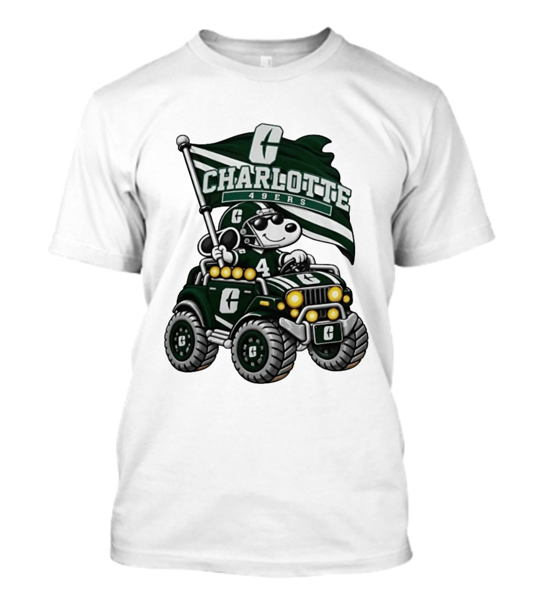 Charlotte 49ers Snoopy Driving Jeep With Flag T-Shirt