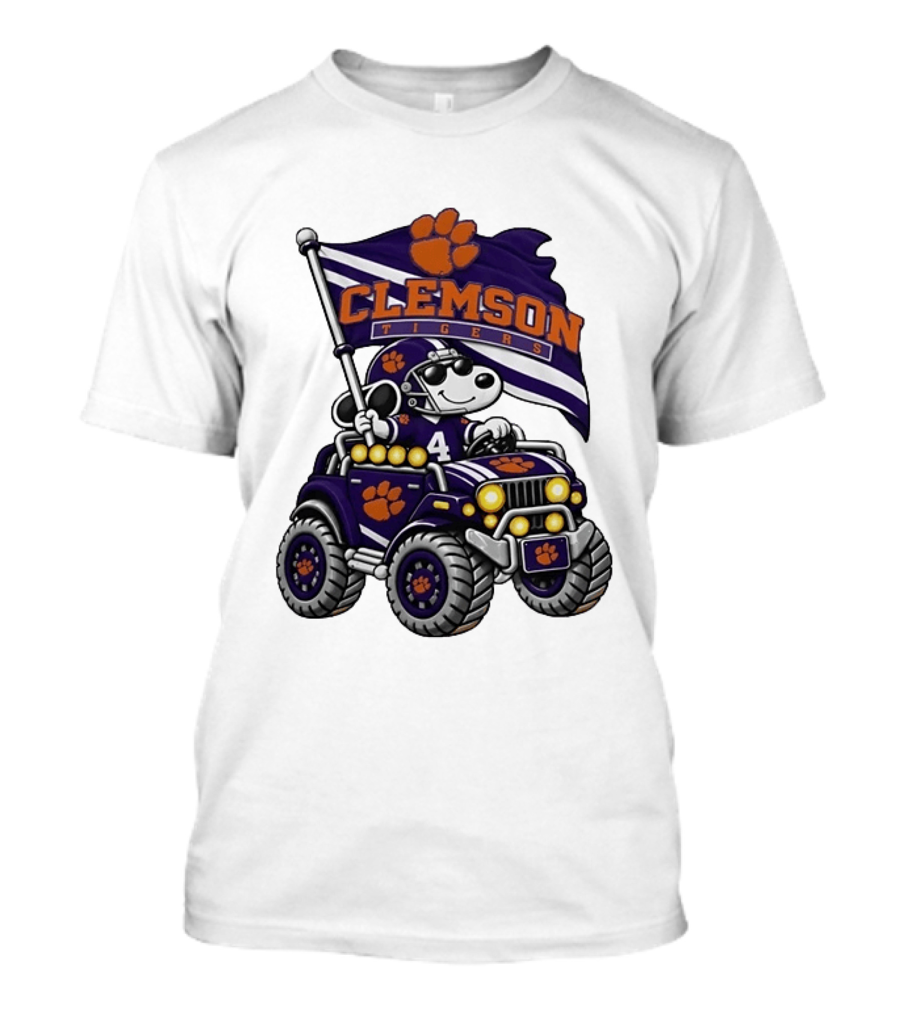 Clemson Tigers Snoopy Jeep Flag Football Adventure T-Shirt