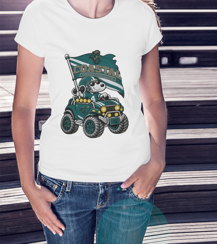 Coastal Carolina Chanticleers Snoopy Jeep Flag Football T-Shirt