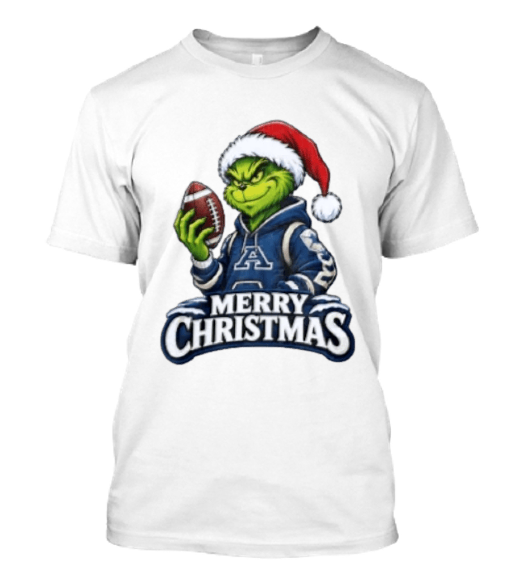 Merry Christmas Grinch Holding Football Santa Hat T-Shirt