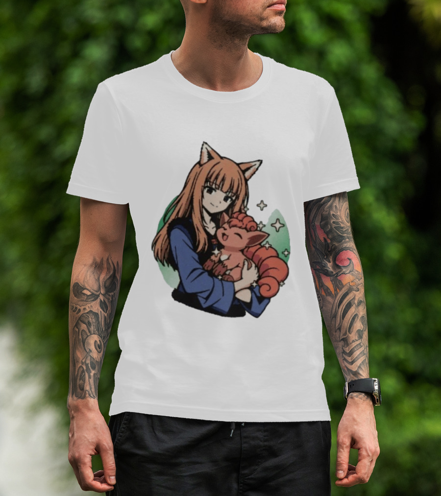Holo Embracing Vulpix Crossover From Spice And Wolf And Pokemon T-Shirt