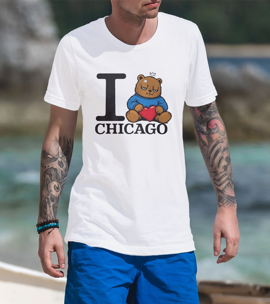 I Love Chicago Bear With Heart And Crown T-Shirt