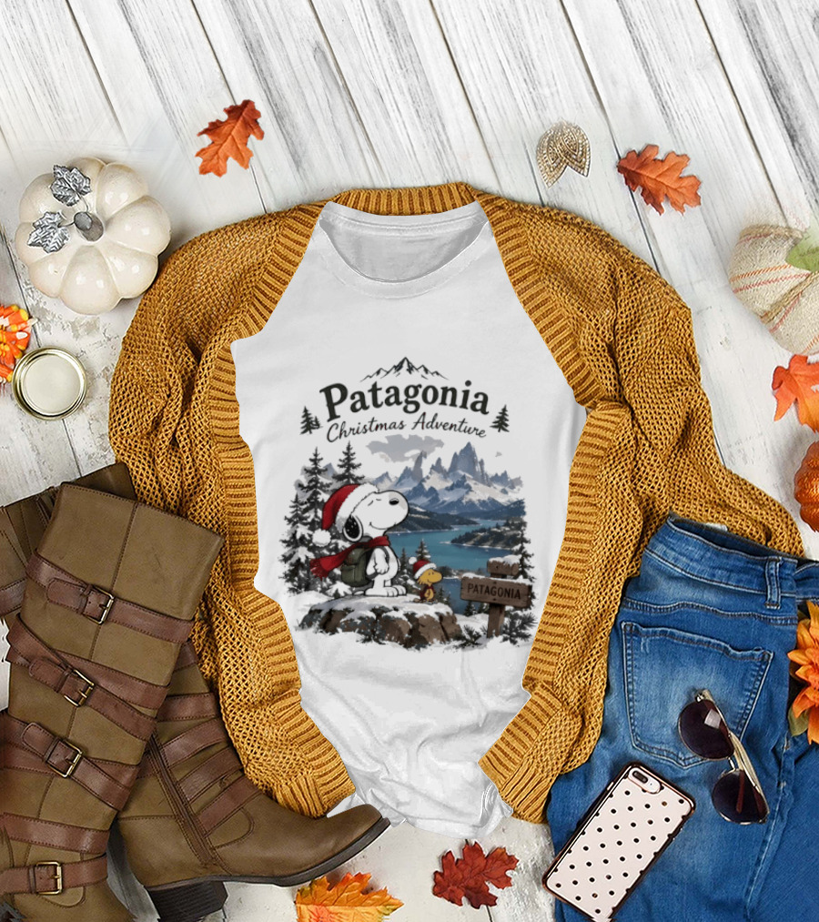 Patagonia Christmas Adventure Snoopy Woodstock Holiday Journey T-Shirt