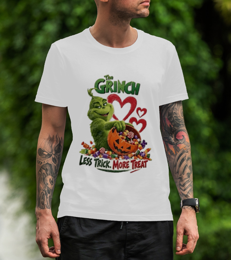 The Grinch Less Trick More Treat Halloween Pumpkin Candy Hearts T-Shirt
