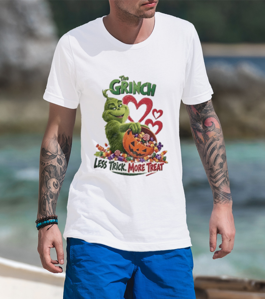 The Grinch Less Trick More Treat Halloween Pumpkin Candy Hearts T-Shirt