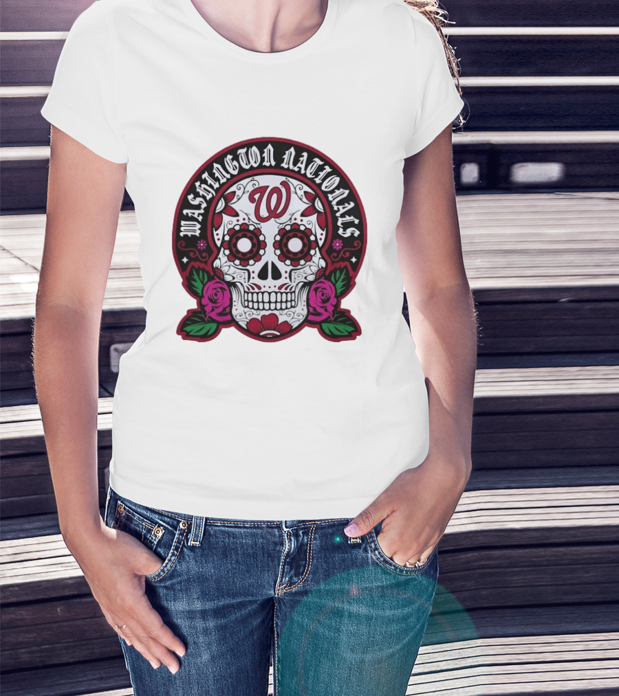 Washington Nationals Dia De Los Muertos Skeleton Sugar Skull MLB T-Shirt