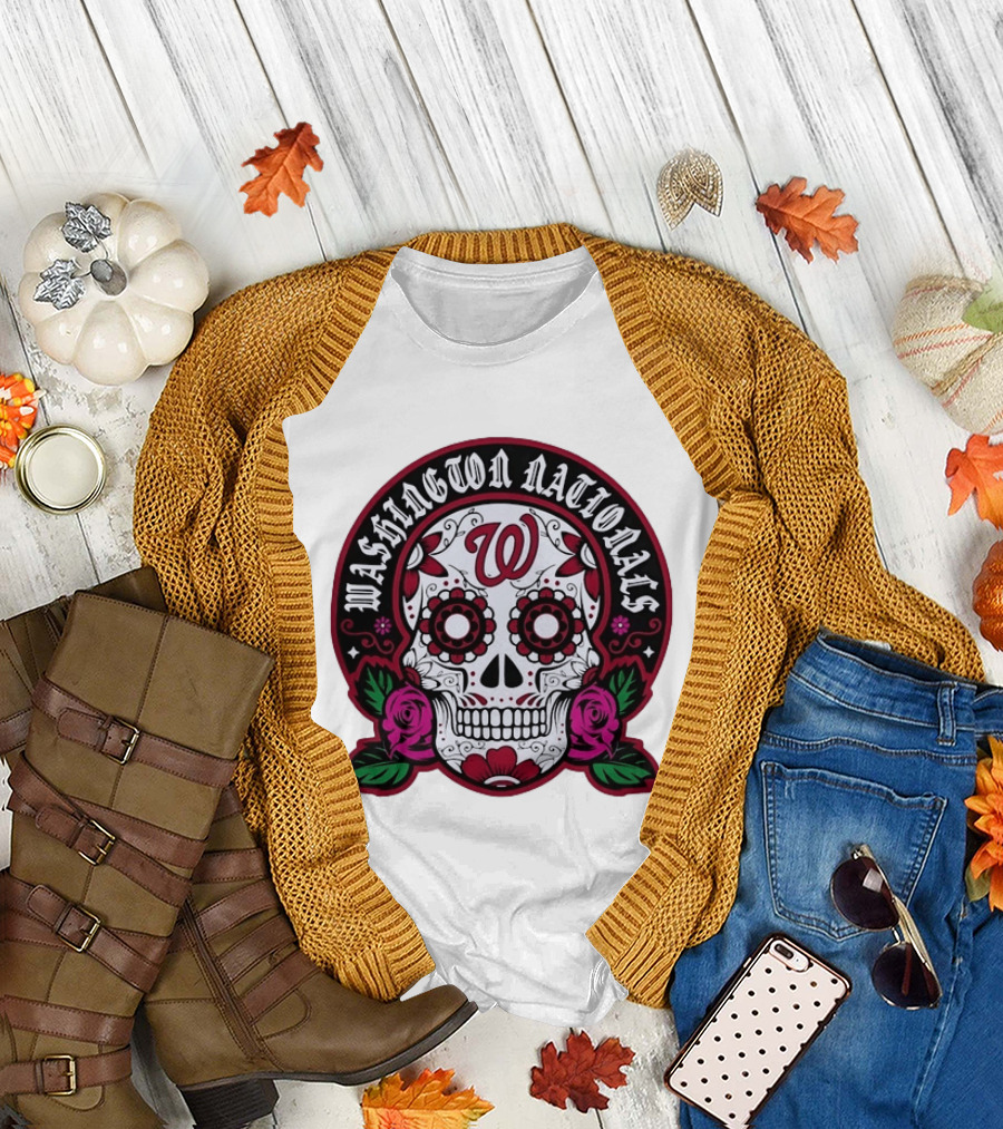 Washington Nationals Dia De Los Muertos Skeleton Sugar Skull MLB T-Shirt