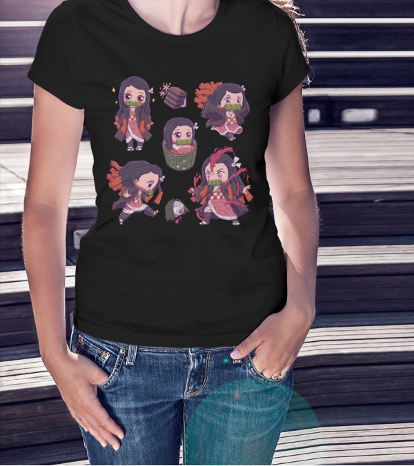 Demon Slayer Kimetsu No Yaiba Nezuko Chibi Cute Expressions Collection T-Shirt