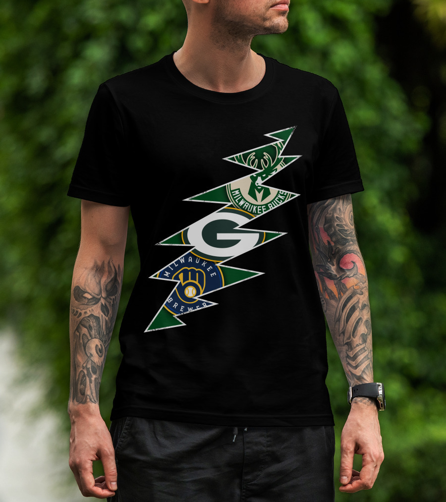 Green Bay Packers Milwaukee Brewers Milwaukee Bucks Grateful Dead Lightning Bolt T-Shirt