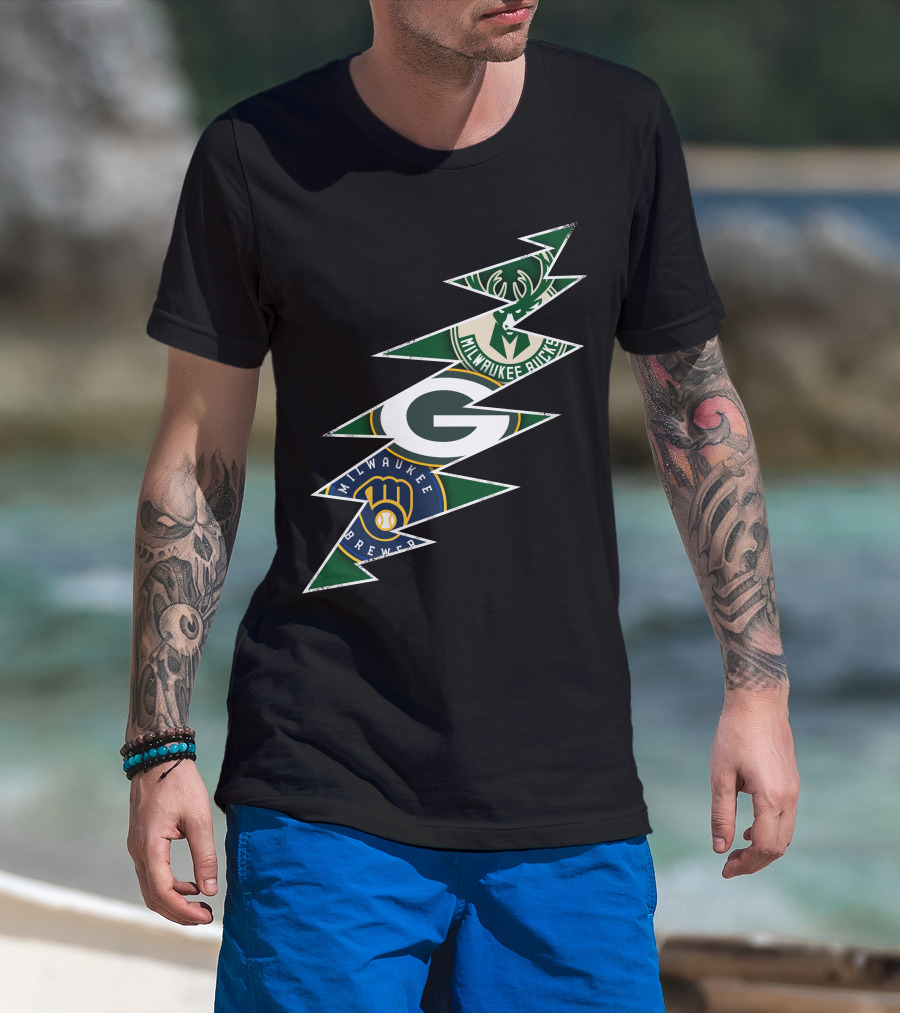 Green Bay Packers Milwaukee Brewers Milwaukee Bucks Grateful Dead Lightning Bolt T-Shirt
