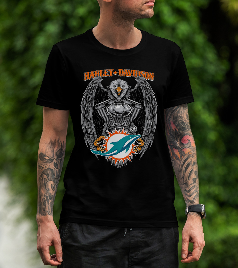 Harley Davidson Bald Eagle Engine Miami Dolphins T-Shirt