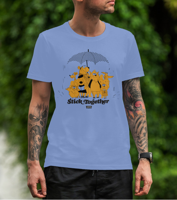 Stick Together Levi's Umbrella Animal Friends Collaboration T-Shirt