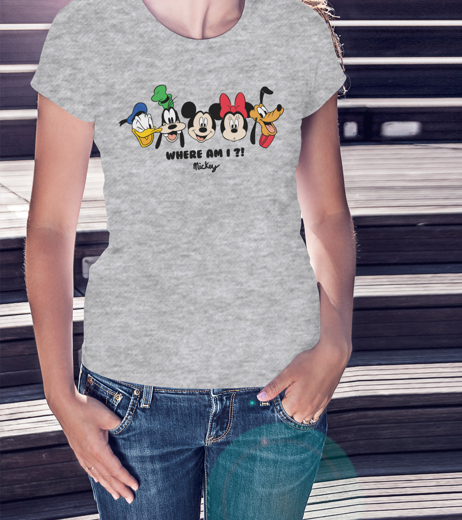 Mickey Donald Goofy Minnie Pluto Where Am I ? T-Shirt