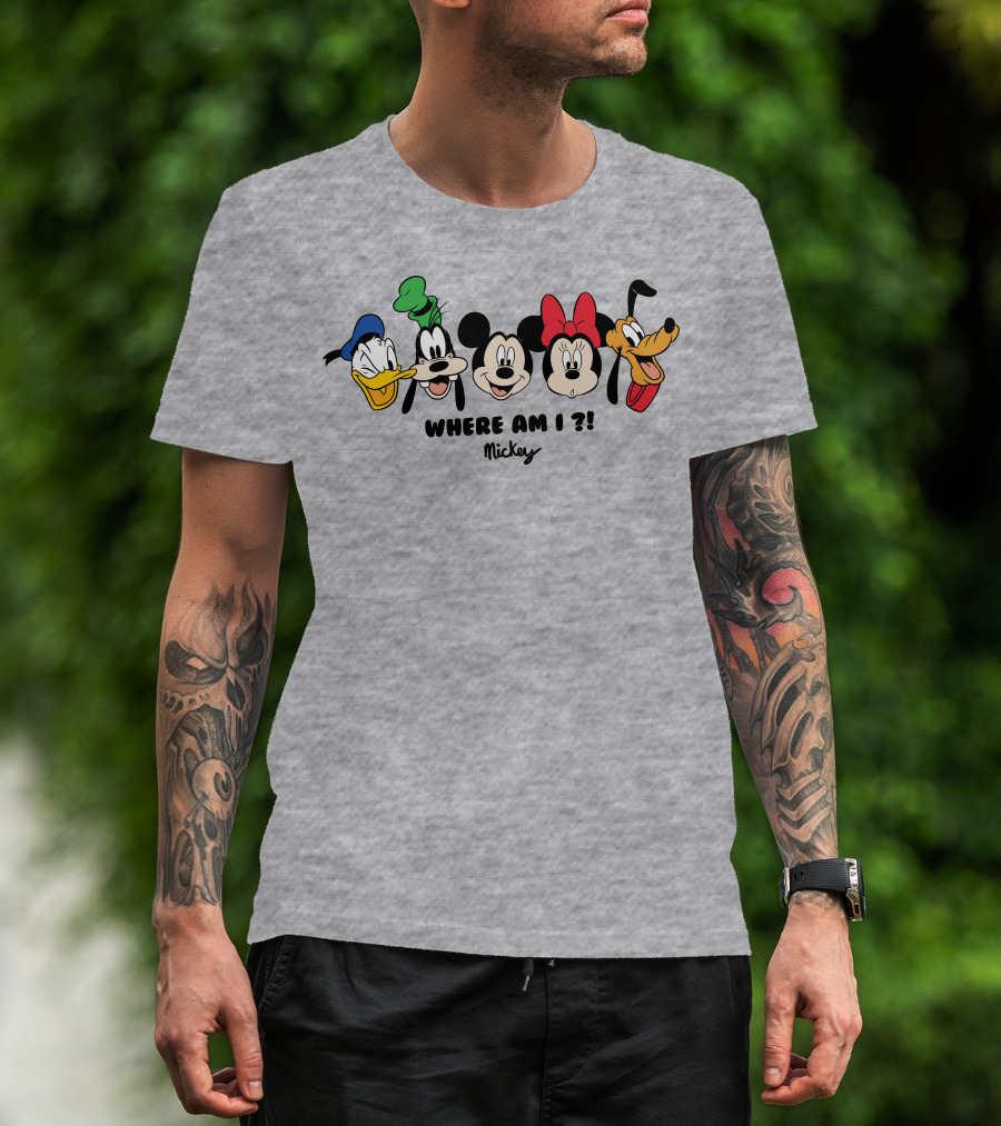 Mickey Donald Goofy Minnie Pluto Where Am I ? T-Shirt